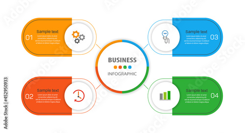 Business  infographic design template with 4 options. Can be used for workflow layout, diagram, annual report, web design, steps or processes 
