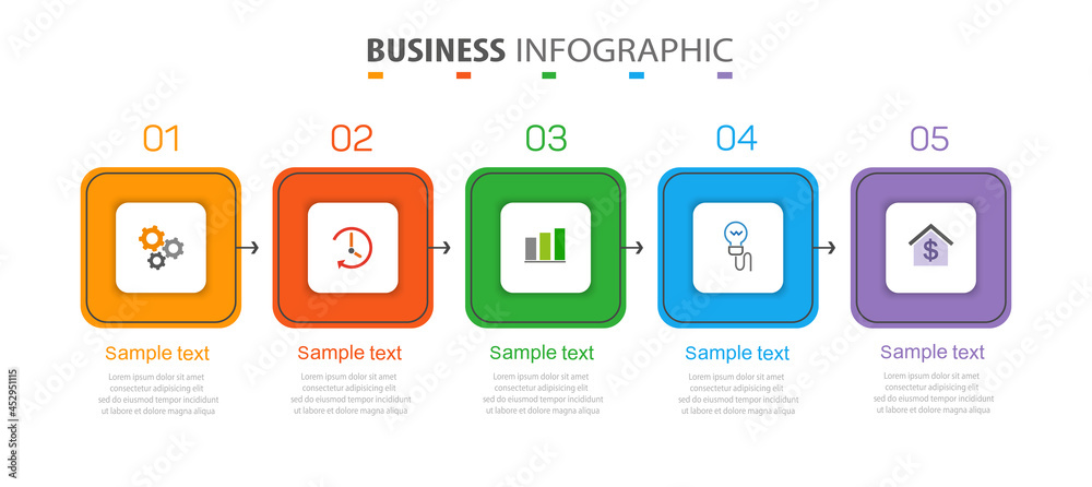 © andreyorb - Business  infographic design template with 5 options or steps. Can be used for process diagram, presentations, workflow layout, banner, flow chart, info graph