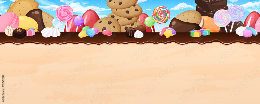お菓子の世界の風景イラスト 横スクロールゲームの背景 シームレス Stock Vector Adobe Stock