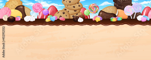 お菓子の世界の風景イラスト_横スクロールゲームの背景_シームレス