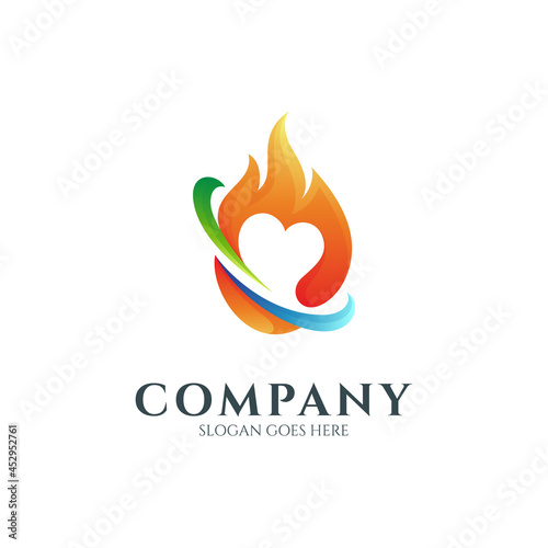 Love fire logo design concept