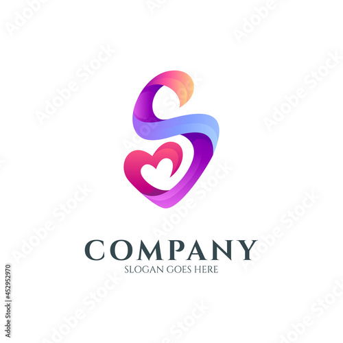 Letter S logo with heart or love shape