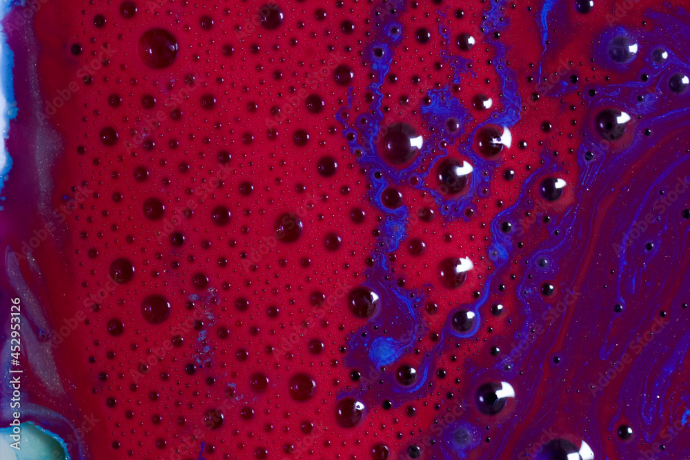 Acrylic of red, blue and gold colors that form beautiful waves and waves. It is shaped like a river or delta Acrylic of red, blue and gold colors that form beautiful waves and waves. It is shaped like a river or delta