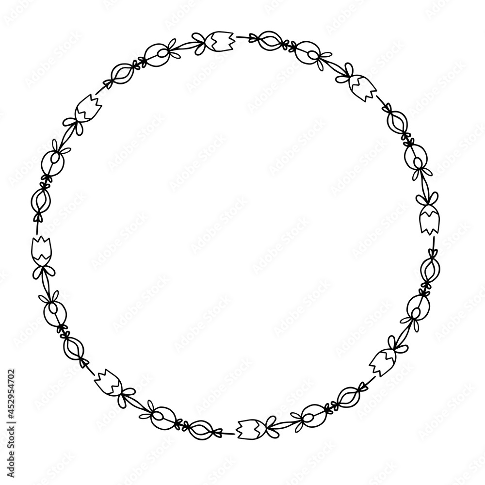 Frame of flower wreath. Vector doodle illustration for logo, banner, card, invitation, etc. Frame of flower wreath. Vector doodle illustration for logo, banner, card, invitation, etc.