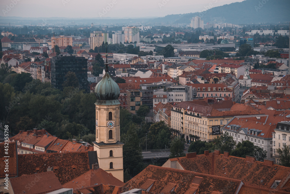 View of Graz city from above, Austria, in summer. Famous touristic european destination