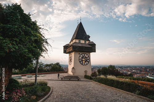 Schlossberg clock tower, a representative symbol of Graz city, Austria, famous uropean destination