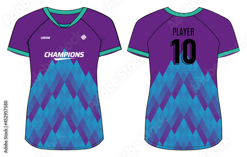 Women Sports Jersey t-shirt design concept Illustration, abstract halftone printed V Neck t shirt for girls and Ladies Volleyball jersey, Football, badminton, Soccer and netball, Sport uniform kit
