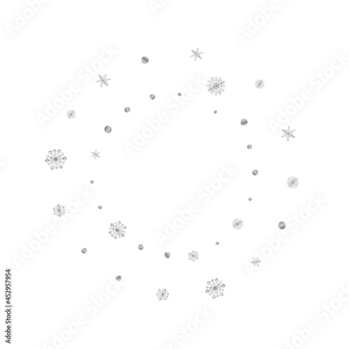 Grey Confetti Background White Vector. Snowflake Glitter Illustration. Silver Snow Cold. Luminous Falling Pattern.