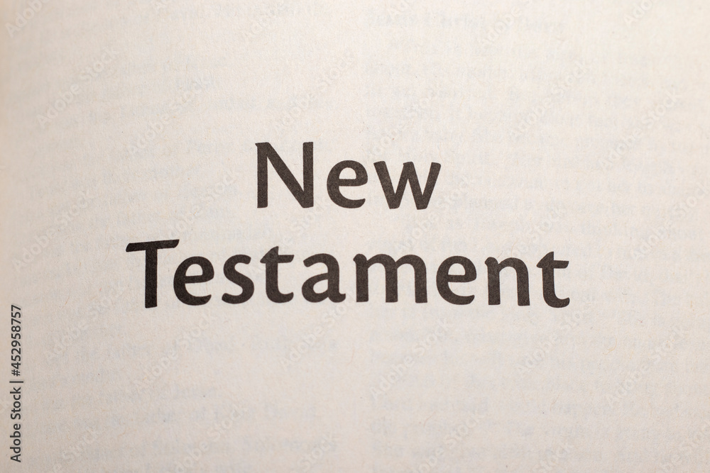 The New Testament book. Text close up.