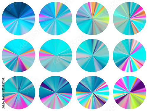 Circle radial metallic gradient web elements vector set.