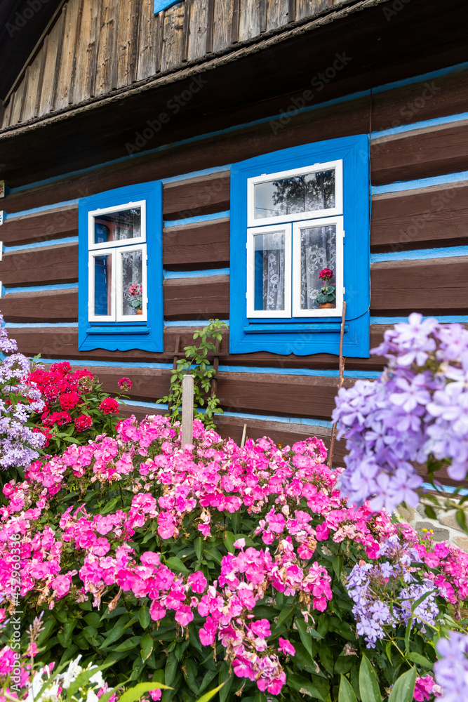 Old wooden houses in village Osturna, Spiska magura region, Slovakia