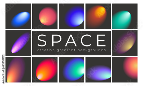 SPACE Gradient Wallpaper Bundle. Shiny spheres in the background. Holographic Abstract Multicolored vector template background