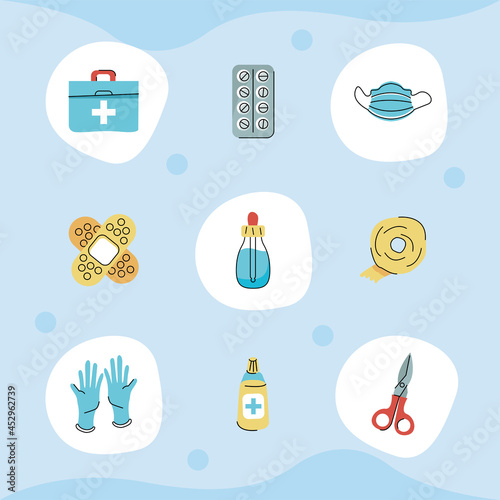 nine med kits icons