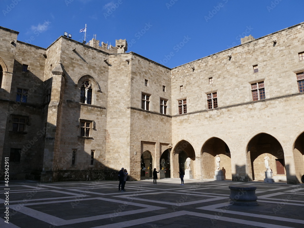 Courtyard of the Palace of the Grand Masters of the Order of St. John in Rhodes Town, Rhodes, Greece