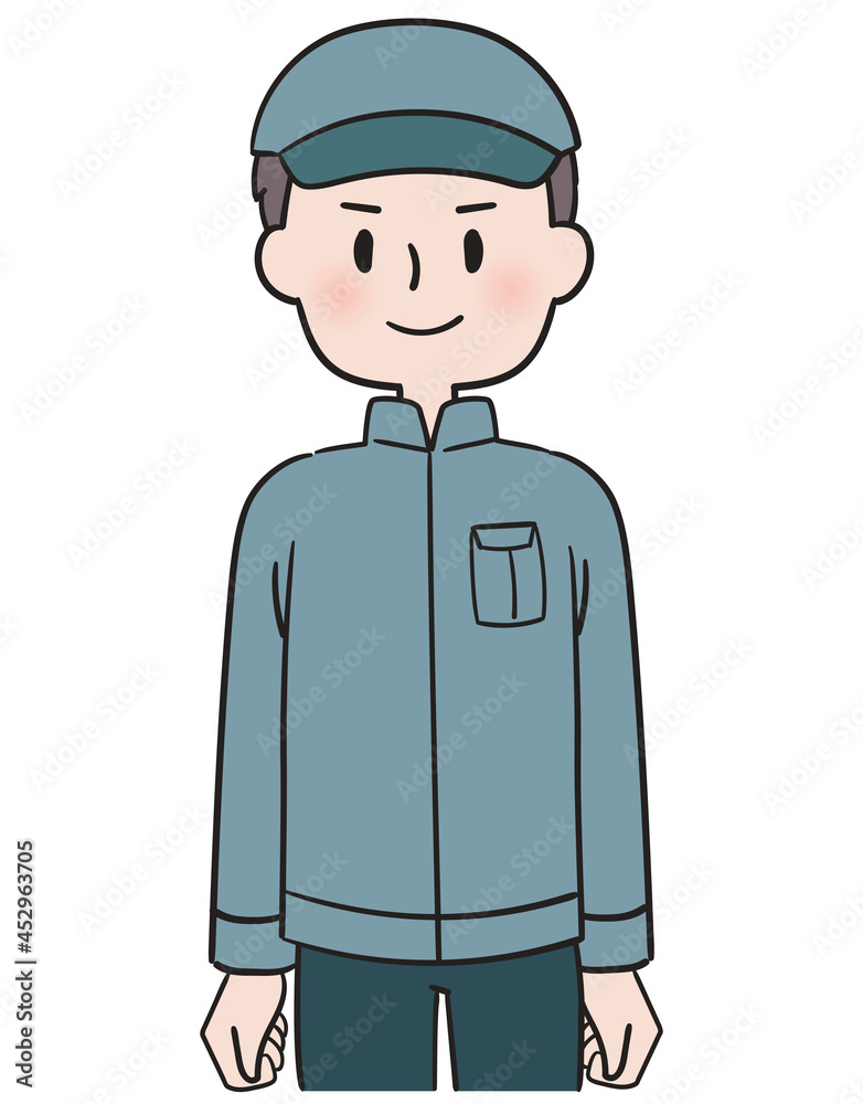 自然体の作業服姿の男性 自然体の作業服姿の男性