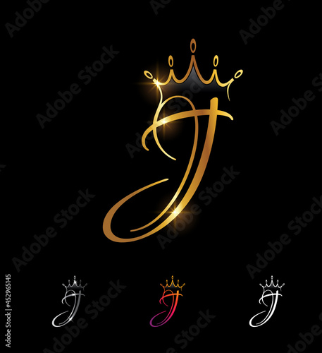 Golden Monogram Initial Crown Letter J