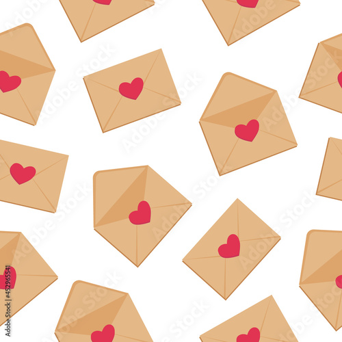 Seamless pattern, cute envelope with a heart on a white background. Can be used for wallpaper, pattern fills, web page background, surface textures © Оля Палац