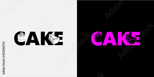 In the title in the negative space, desserts, cupcakes and cake are cut out