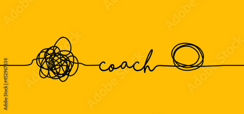 Slogan coach. Cartoon, drawn scribble sketch circle object. Chaotic or chaos and order. Comic brain. Scrawls, wirwar draad. Random chaotic lines. Flat vector training, coach, coaching, workout concept