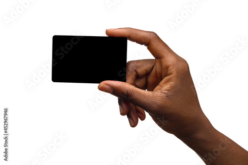 Black Female Hand Holding Empty Black Card