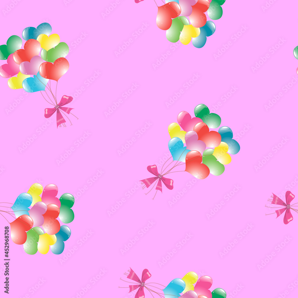 Seamless pattern with balloons. Pink background, Vector