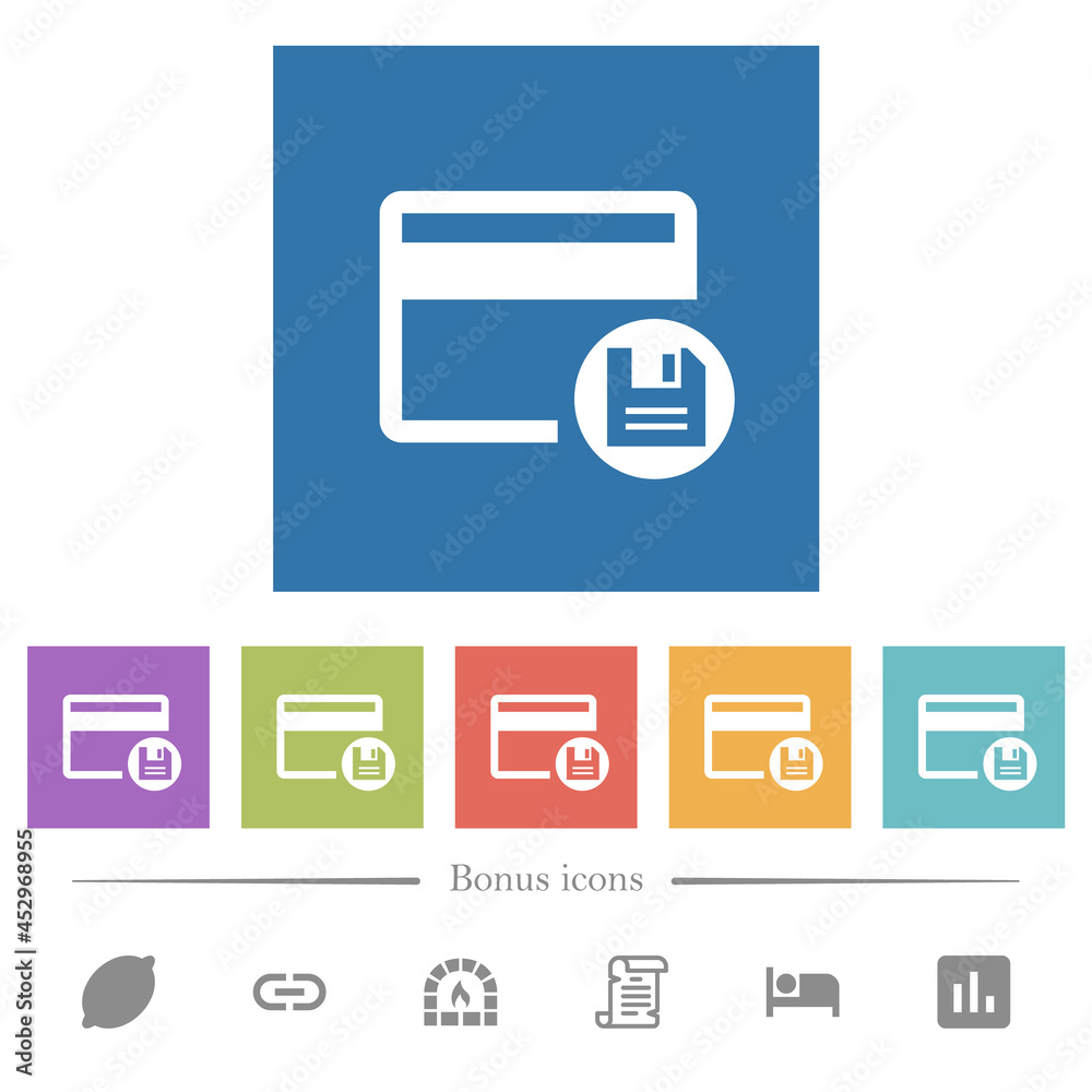 Save credit card flat white icons in square backgrounds Save credit card flat white icons in square backgrounds