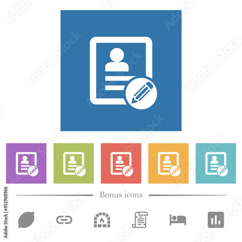 Edit contact flat white icons in square backgrounds