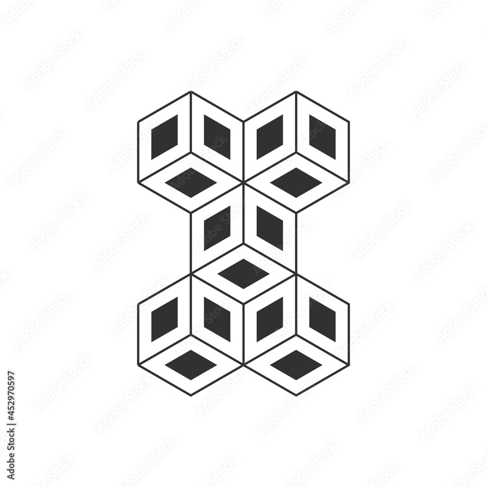 Cube isometric logo concept, 3d illustration, vector. Logotype design template isolated on white background