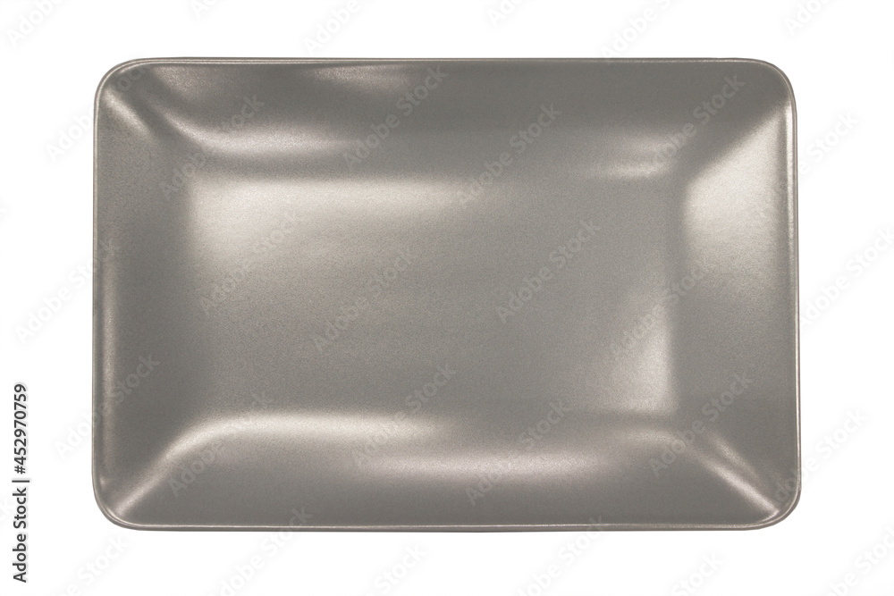 Empty rectangular plate. Gray ceramics plate, View from above isolated on white background with clipping path. Empty rectangular black plate isolated on white background. Empty rectangular plate. Gray ceramics plate, View from above isolated on white background with clipping path. Empty rectangular black plate isolated on white background.
