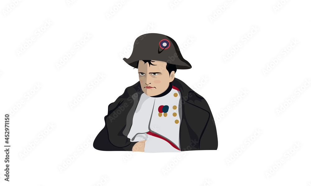 Napoleon Bonaparte with an angry mem face. A historical figure in the white background