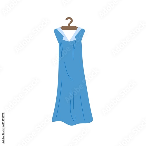 Vector cartoon flat fashionable dress on clothes hanger.New trendy beautiful apparel isolated on empty background-clothing store,shopping and fashion concept,web site banner ad design