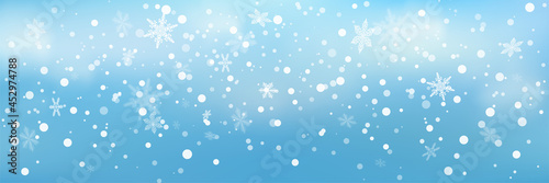 Falling Snow. Snowfall Winter Christmas Background. New year's night. Blue winter evening. Baner. Eps 10