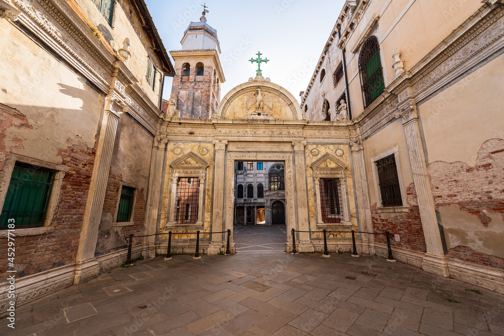 Gates to Scuola Grande San Giovanni Evangelista in Venice, Italy.