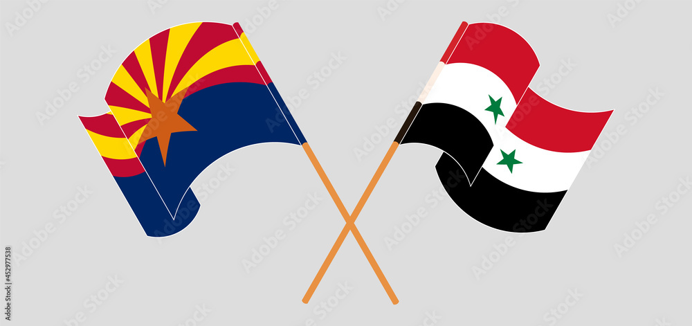 Crossed and waving flags of the State of Arizona and Syria Crossed and waving flags of the State of Arizona and Syria