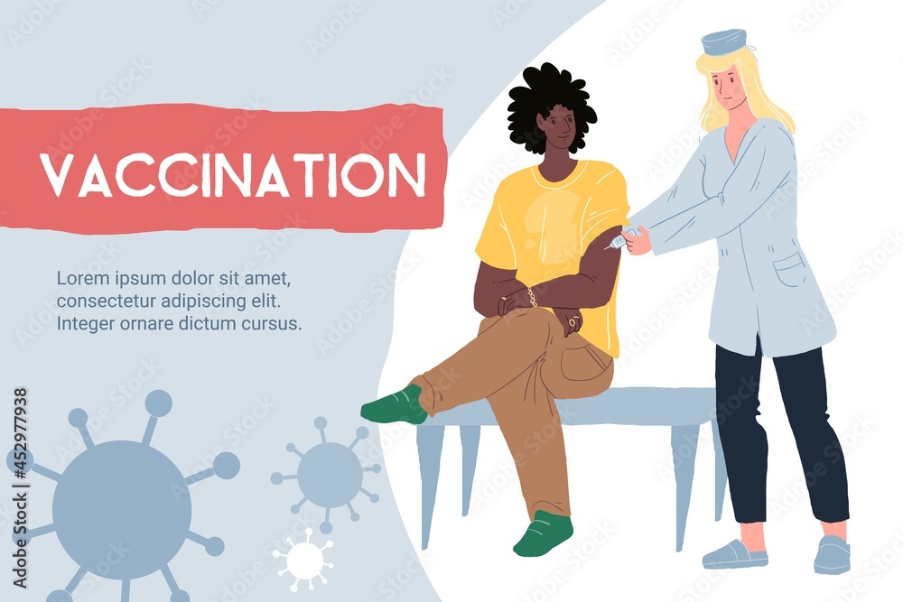 Vector cartoon flat doctor vaccinates patient character-coronavirus covid infection disease prevention,diagnostics,treatment and therapy medical concept,web site banner ad design Vector cartoon flat doctor vaccinates patient character-coronavirus covid infection disease prevention,diagnostics,treatment and therapy medical concept,web site banner ad design