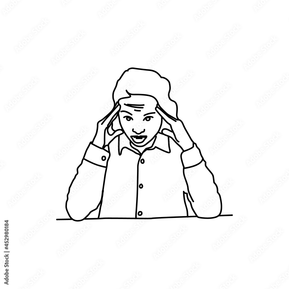 Obraz premium Line art illustration anxiety study female people
