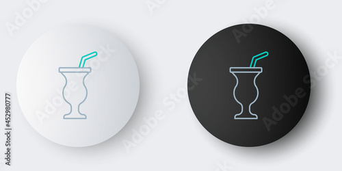 Line Milkshake icon isolated on grey background. Plastic cup with lid and straw. Colorful outline concept. Vector