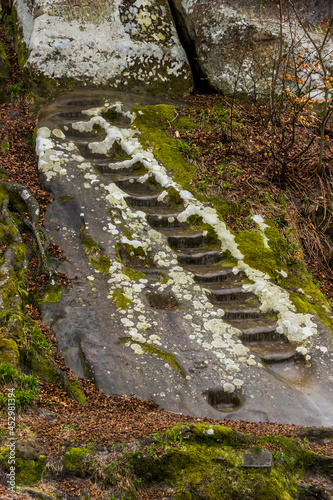 the ladders in rocks of Dovbush in Ukrainian Carpathian photo