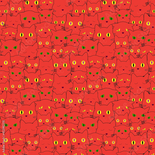 The muzzles of red cats with different facial expressions. Seamless background for any use.