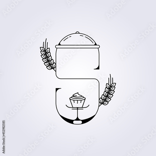 s initial of bakery logo bread wheat flour grain cake bar food vector illustration lettering font s design photo