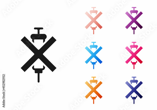 Black No doping syringe icon isolated on white background. Set icons colorful. Vector