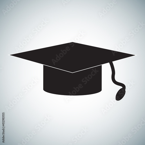 Graduation cap icon isolated on gray background. Graduation cap icon for web site, education app and logo design. Creative art concept, vector illustration