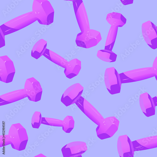 Pink dumbbells seamless pattern sport equipment