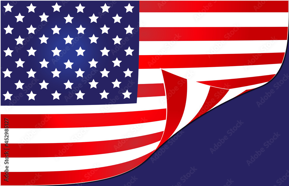 Naklejka premium American graphic flag with the edge of flag curled up leaving space for text to be placed on layer below flag