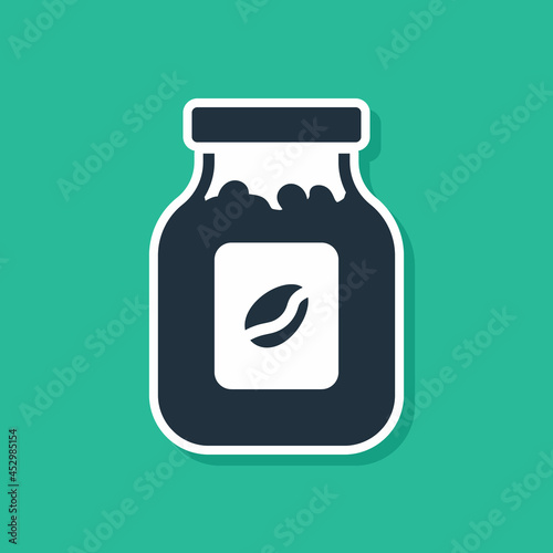 Blue Coffee jar bottle icon isolated on green background. Vector