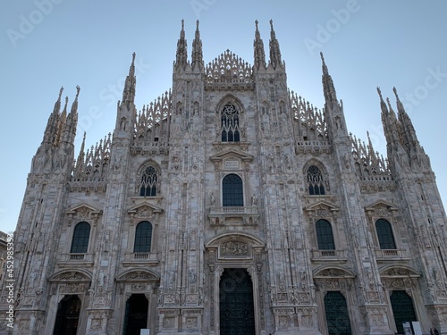 Facade of the Duomo di Milano (The Milan Cathedral) church. Famous Milan sightseeing and tourism place. Milan, Lombardy, Italy