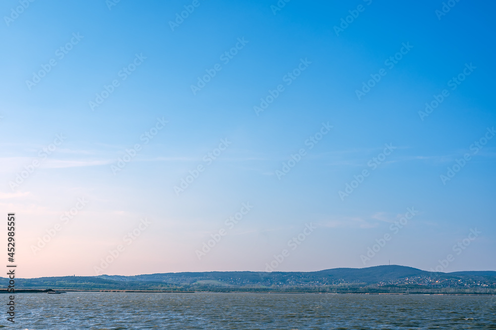 View on the Velence lake during the sunset