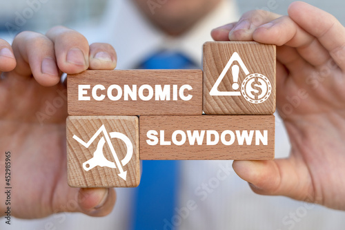 Concept of economic slowdown. Economy crisis and stagnation. Recession. Negative scenario of economic development. photo