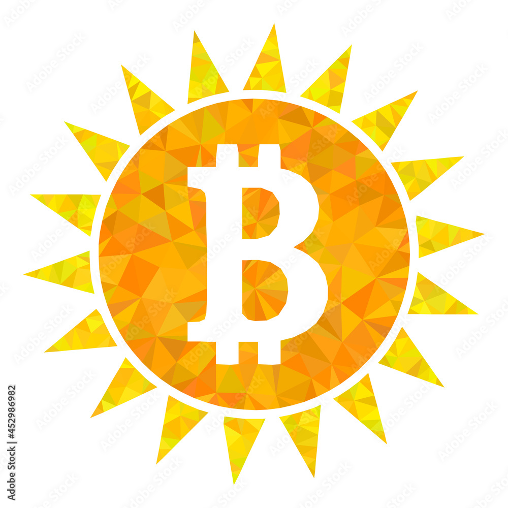 Low-poly bitcoin shine constructed of random filled triangles. Triangle bitcoin shine polygonal icon illustration. Bitcoin Shine icon is filled with triangles.