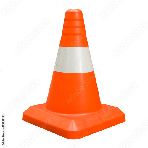 Traffic cone. Creative safety road design. Traffic cone isolated on white.Road repair. Traffic cone for road works.